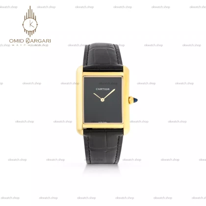 ساعت مچی کارتیه تانک صفحه مهندسی مردانه بند مشکی Cartier Tank