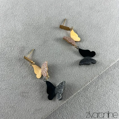 گوشواره زنانه مدل پروانه شنی رزگلد مشکی 20392