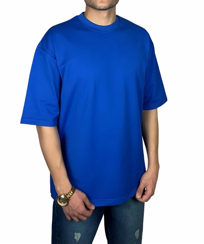 تیشرت آستین کوتاه آبی ساده پارچه ماکان