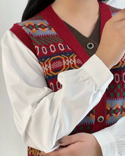 ژاکت بافت دو یقه سنتی کد 5394