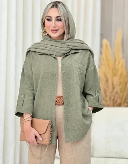 شومیز تک جیب ترانه شانتون ژاکارد 38 تا 46 قد 64 کد 806