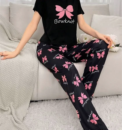 شلوار پیژامه مخمل طرح پاپیونی وارداتی دبی