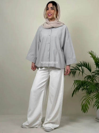 شومیز لینن باکسی زنانه مدل ابرا