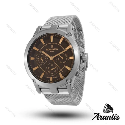 ساعت رومانسون سه موتوره بند استیل مردانه قهوه ای m-10053