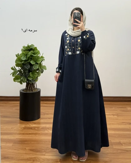 پیراهن مانتویی بلند گلدوزی مدل ریما