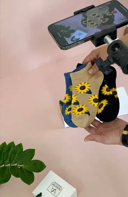 جوراب مچی دخترانه طرح آفتاب گردان