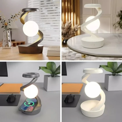 چراغ خواب شارژی طرح کره چرخشی و شارژر وایرلس Light Ball Lamp