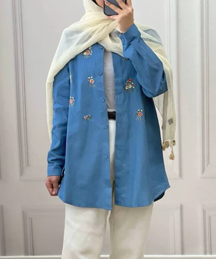 مانتو جین گلدوزی شده کد 3687