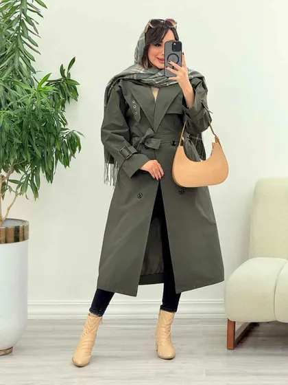 بارانی بلند ژیله پرچ دار ژونا