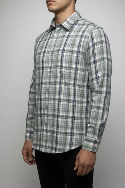 پیراهن مردانه چهارخانه آستین بلند نخ پنبه شیک 413