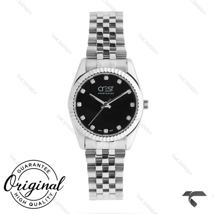 ساعت کرست زنانه 6339-1 نقره ای صفحه مشکی Crest-11166-L