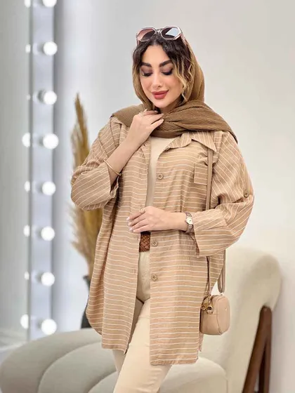 مانتو راه راه دو جیب پاکتی پایین هلال