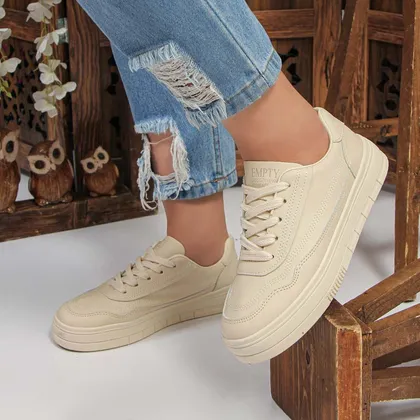 کفش کتانی زنانه ساده رنگ کرم مدل ونس vans