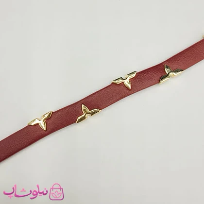 دستبند زنانه لویی ویتون مدل چرم استیل زرشکی کد 500