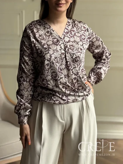 شومیز ساتن طرح گل و برگ