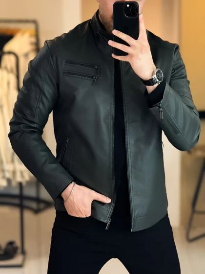 کت چرم سبز ارتشی 6212