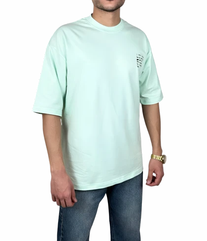 تیشرت آستین کوتاه مردانه سبز پاستلی طرح دار گرافیکی