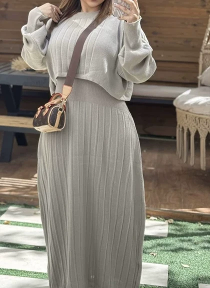 بافت ست اوال دامن و کراپ پلیسه