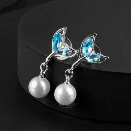 گوشواره دم وال و مروارید Blue Whale Tail Earrings