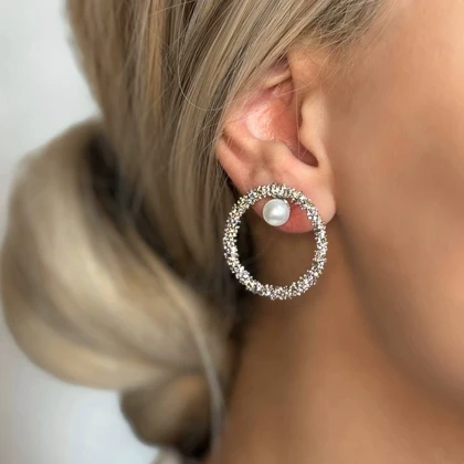 گوشواره خاویاری نقره ای با مروارید