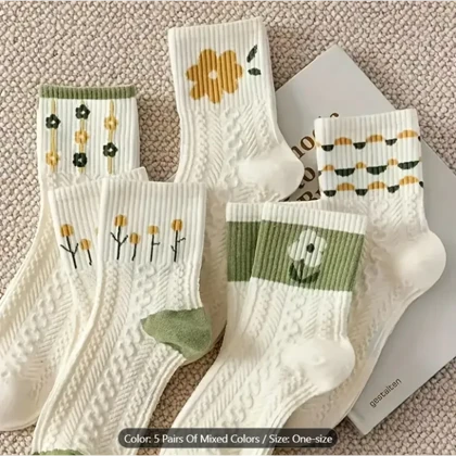 پک 5تایی جوراب مینیمال گل‌دار