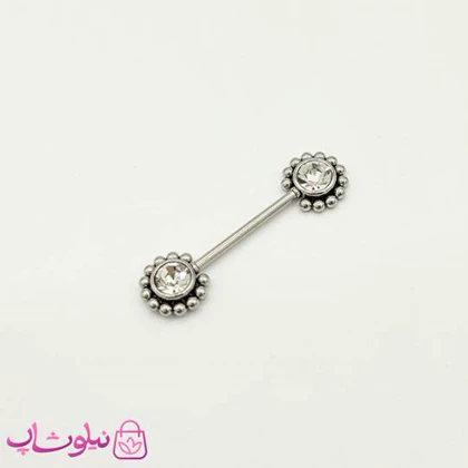 پیرسینگ سینه نگین‌دار نقره ای کد 892