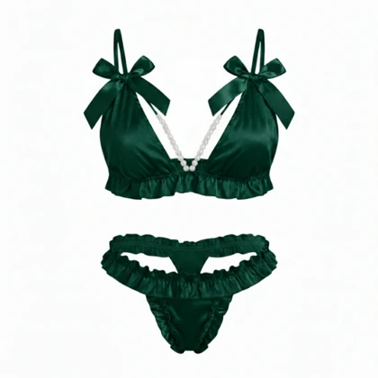 ست شورت و سوتین ساتن مرواریدی سبز فلور 2017