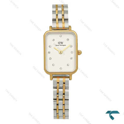 ساعت دنیل ولینگتون زنانه مستطیلی دورنگ طلایی ایندکس نگین DW-8926-L