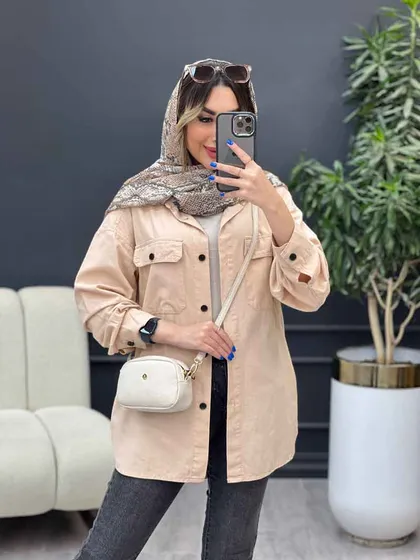 مانتو لینن سر جیب دکمه وینا