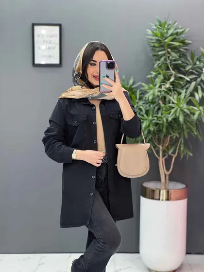 مانتو جین کاغذی جیب دکمه