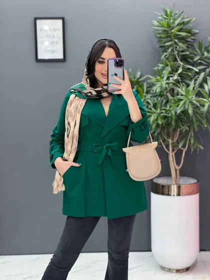 مانتو لینن پشت ژیله کمربندی