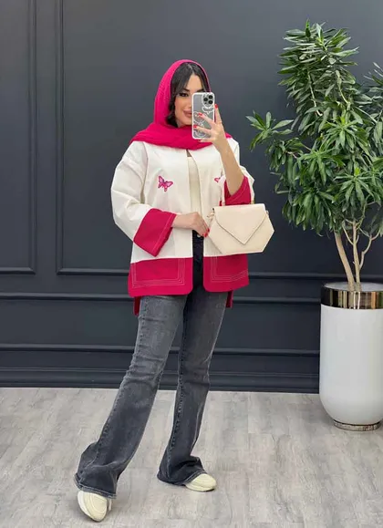 مانتو لینن ترکیبی طرح پروانه