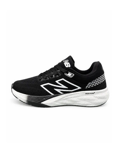 کفش کتانی رانینگ مردانه نیوبالانس زیره بست مشکی سفید New BALANCE