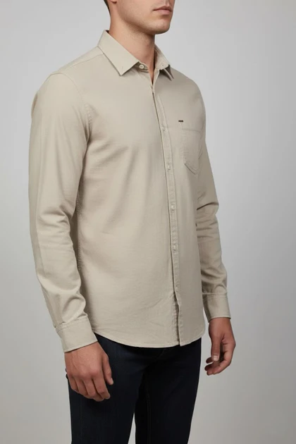پیراهن مردانه کرم آستین بلند نخ پنبه 513