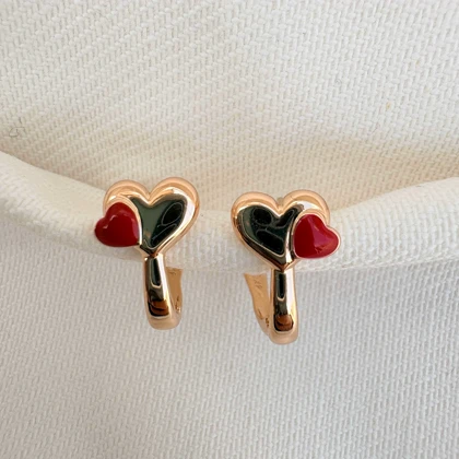 گوشواره قلب طلایی و قرمز ژوپینگ