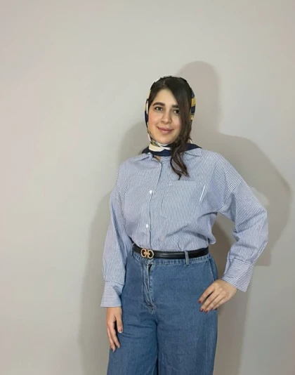 شومیز مانتویی راه راه آسمان