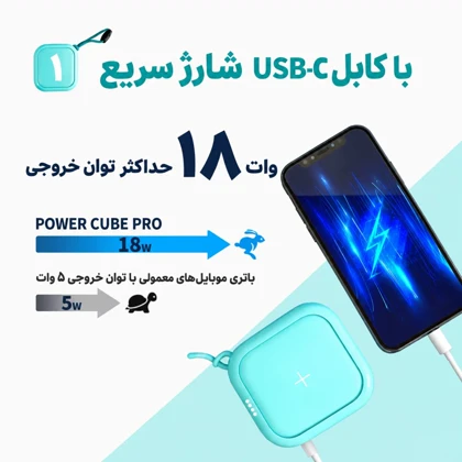 پاوربانک وایرلس مایپو MIPOW مدل SPX01W-T توان 18 وات ظرفیت 10000
