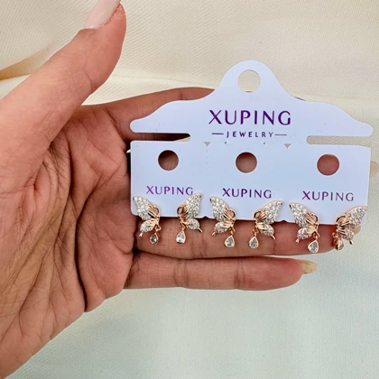 گوشواره پروانه برجسته نگین‌دار ژوپینگ