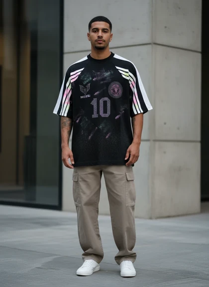 کیت باشگاهی اینتر میامی مسی نگین کاری کیفیت لوکس * پارچه ماکان پنبه گرم بالا