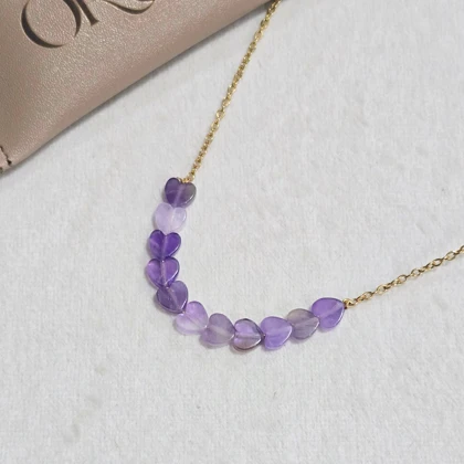 دستبند و گردنبند سنگ آمیتیست قلبی و تراش کریستالی