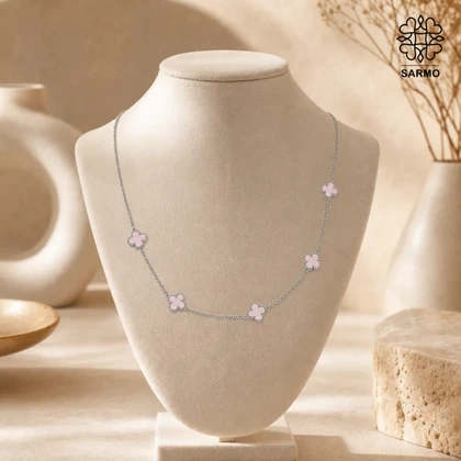 گردنبند ونکلیف پنج گل ریز صورتی کد 509428008