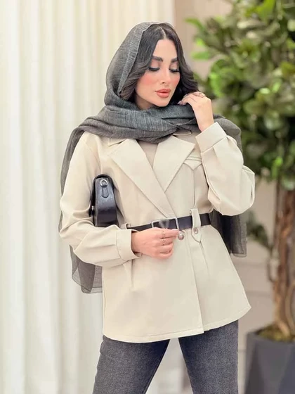 مانتو دو دکمه کمربند دار