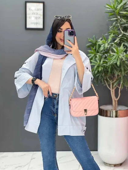 مانتو لینن آستین بند ضربدری