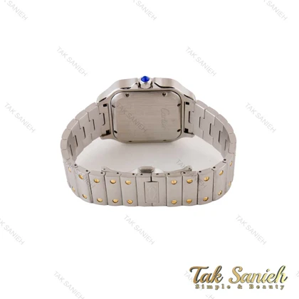 ساعت کارتیر سانتوس مردانه دورنگ طلایی صفحه سفید Cartier-4991-G