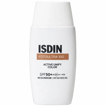 فلوئید ضدآفتاب رنگی ایزدین SPF50 مدل Active Unify مناسب انواع پوست حجم 50ml