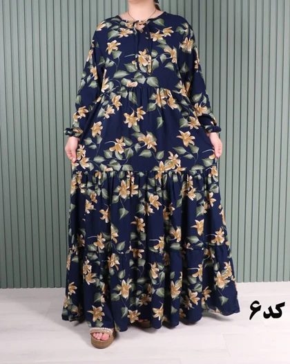 پیراهن نخی کلوش گل‌دار 7108
