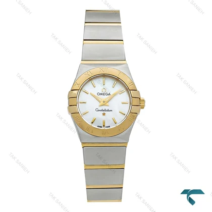 ساعت امگا زنانه دورنگ طلایی صفحه سفید خطی اسمال Omega-7273-L