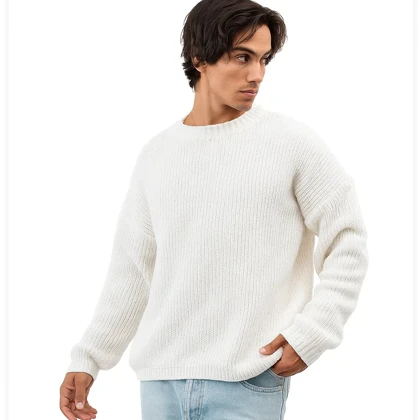 پلیور بافت یقه گرد سفید شیک فری سایز مناسب برای L و XL