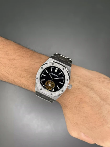 ساعت مچی اودمار پیگه اوپن هارت قاب شنی بدنه سیلور صفحه مشکی Audemars Piguet