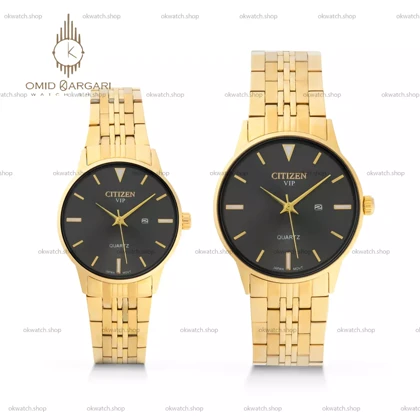 ساعت مچی سیتیزن وی آی پی طلایی صفحه مشکی Citizen VIP
